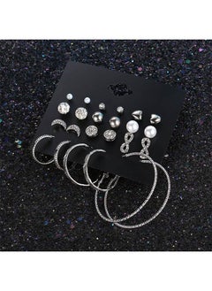 Ant 12 Pairs Hypoallergenic Fashion Stud Earrings Set for Women ,Large Ear Ring&Moon Ear Piercing, Multi-StylesEarring Jewelry Silver  - Image 3