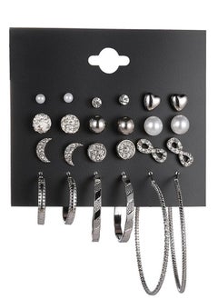 Ant 12 Pairs Hypoallergenic Fashion Stud Earrings Set for Women ,Large Ear Ring&Moon Ear Piercing, Multi-StylesEarring Jewelry Silver  - Image 1