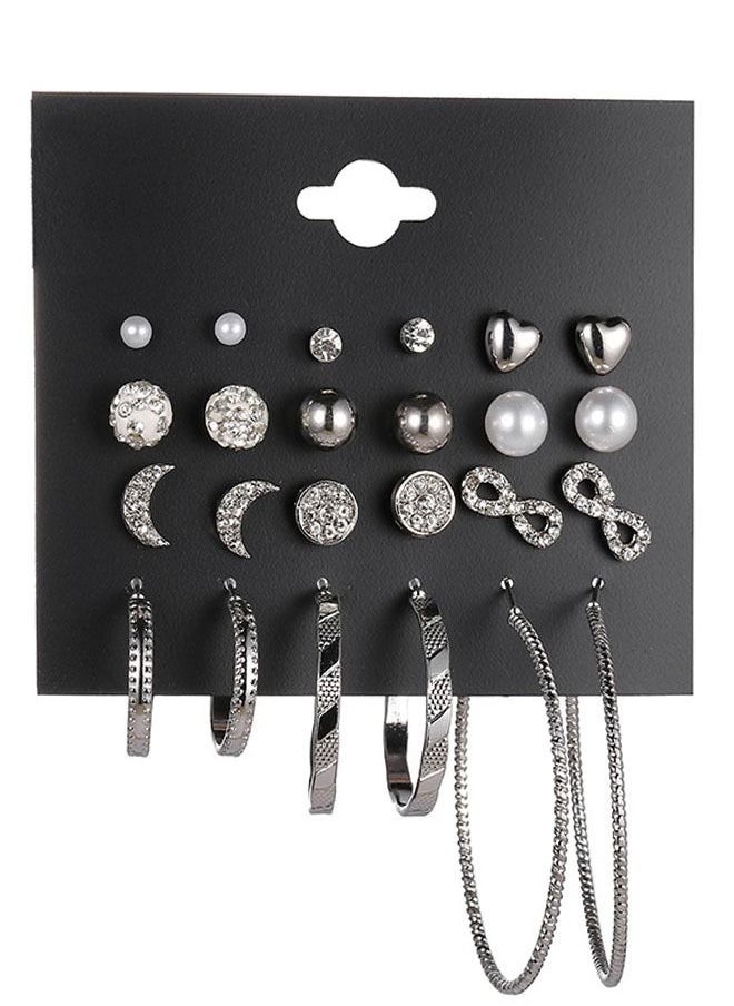 Ant 12 Pairs Hypoallergenic Fashion Stud Earrings Set for Women ,Large Ear Ring&Moon Ear Piercing, Multi-StylesEarring Jewelry Silver  - Image 1