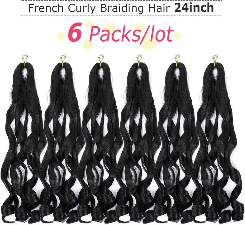 WIPPORYA French Curly Braiding Hair 24 Inch 6 Packs Black Loose Wave Bouncy Crochet Hair Pre Stretched 100g/pack Yaki Curly Braiding Hair for Black Women Hair Extensions (1B) - Image 2