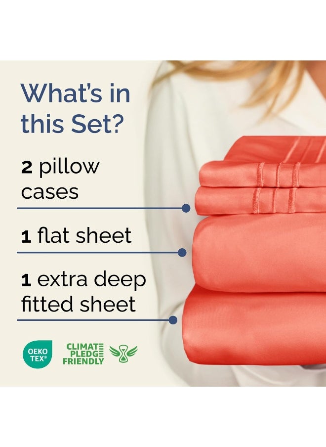 CGK Unlimited - Extra Deep Twin XL Sheet Set - 4 Piece Breathable & Cooling Sheets - Hotel Luxury Bedding Set with 18-24 Inch Extra Deep Pockets - Easy Fit - Super Soft, Wrinkle Free and Comfy - Coral, Twin XL Size - Image 1