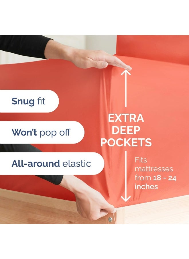 CGK Unlimited - Extra Deep Twin XL Sheet Set - 4 Piece Breathable & Cooling Sheets - Hotel Luxury Bedding Set with 18-24 Inch Extra Deep Pockets - Easy Fit - Super Soft, Wrinkle Free and Comfy - Coral, Twin XL Size - Image 1