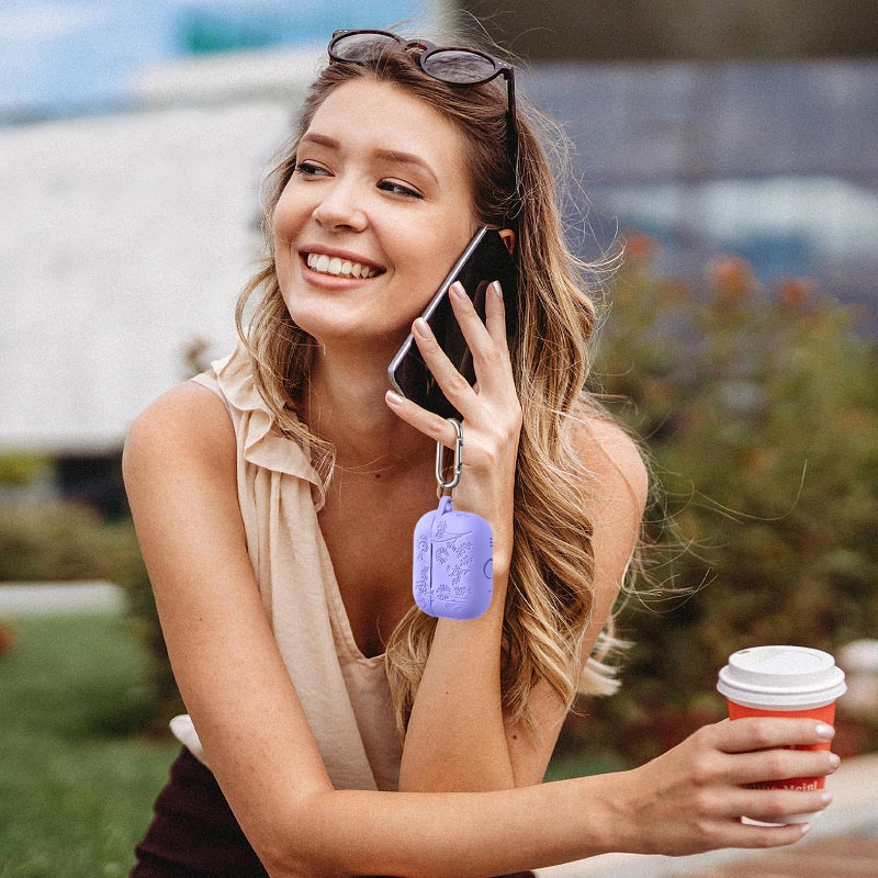 Lerobo Flower Engraved Cover for Airpods Pro 2nd 1st Generation Case USB C, Cute Soft Silicone Skin Full Protective Cover Compatible with Apple AirPods Pro/Pro 2 Case, Front LED Visible, Bluish Violet - Image 5