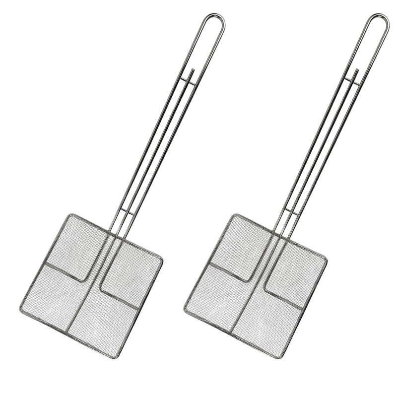 Cuisine Ready Wire Mesh Strainer with Long Handle | 2-Pack | 6.5" Square Frying Spoon | Cooking Oil Strainer for Deep Fryer & Professional Restaurant Use | Commercial Grease Skimmer - Image 1