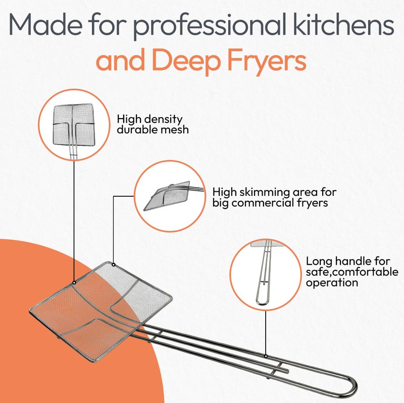 Cuisine Ready Wire Mesh Strainer with Long Handle | 2-Pack | 6.5" Square Frying Spoon | Cooking Oil Strainer for Deep Fryer & Professional Restaurant Use | Commercial Grease Skimmer - Image 3