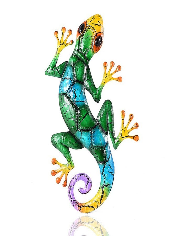 LSLANSOON 16.9 inch Metal Gecko Wall Decor, Wall Mounted Lizard Hanging Decoration for Home Garden Front Door (Green) - Image 1