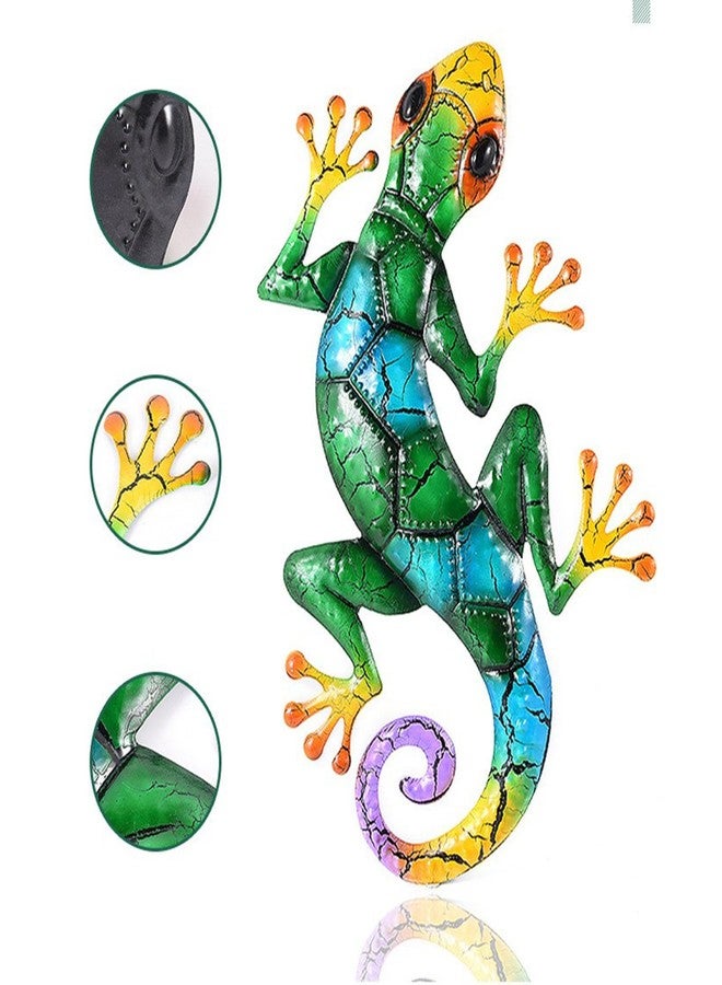 LSLANSOON 16.9 inch Metal Gecko Wall Decor, Wall Mounted Lizard Hanging Decoration for Home Garden Front Door (Green) - Image 5