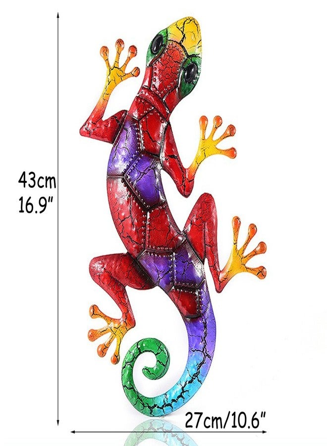 LSLANSOON 16.9 inch Metal Gecko Wall Decor, Wall Mounted Lizard Hanging Decoration for Home Garden Front Door (Green) - Image 3