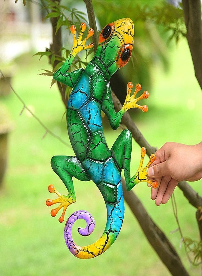 LSLANSOON 16.9 inch Metal Gecko Wall Decor, Wall Mounted Lizard Hanging Decoration for Home Garden Front Door (Green) - Image 2