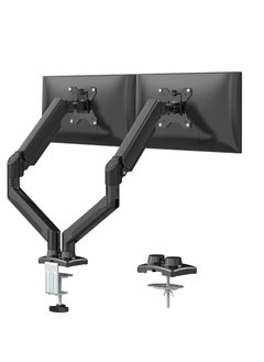 Versatile Dual Monitor Mount - Adjustable Gas Spring Arm Stand for Enhanced Workspace Ergonomics - Clamp or Grommet Base - Supports 13 to 32 Inch Monitors"