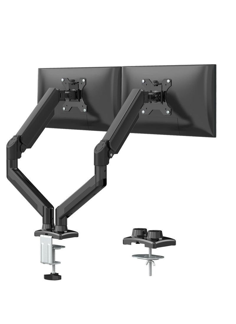 ELTRAZONE - Versatile Dual Monitor Mount - Adjustable Gas Spring Arm Stand for Enhanced Workspace Ergonomics - Clamp or Grommet Base - Supports 13 to 32 Inch Monitors" - Image 1