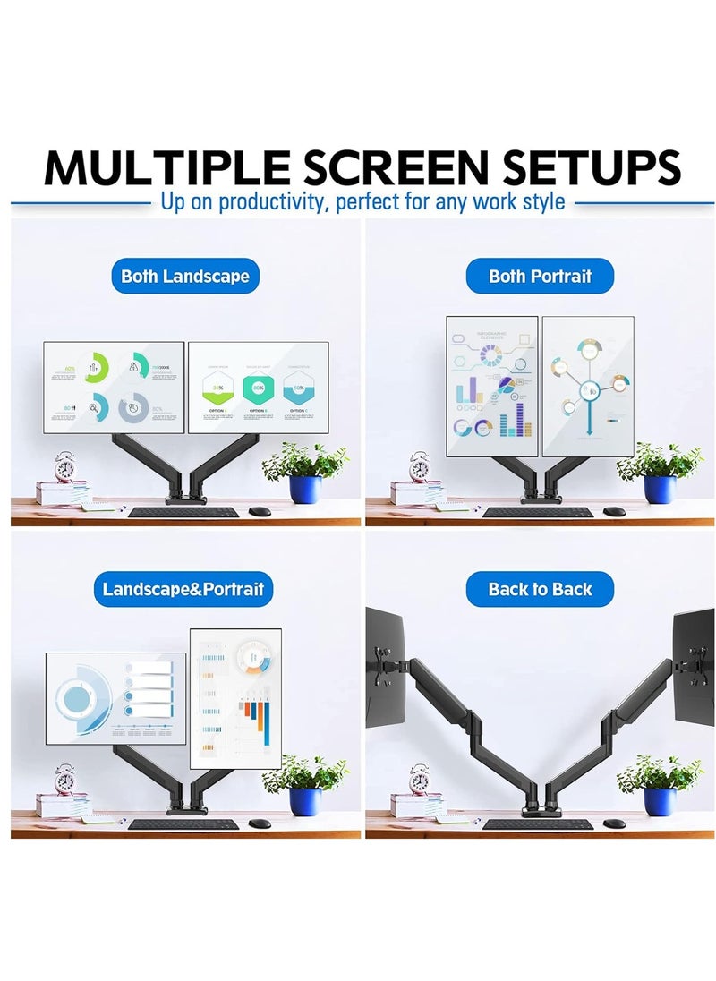 ELTRAZONE - Versatile Dual Monitor Mount - Adjustable Gas Spring Arm Stand for Enhanced Workspace Ergonomics - Clamp or Grommet Base - Supports 13 to 32 Inch Monitors" - Image 1