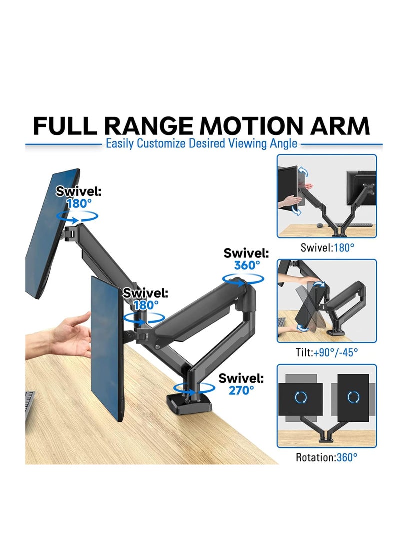 ELTRAZONE - Versatile Dual Monitor Mount - Adjustable Gas Spring Arm Stand for Enhanced Workspace Ergonomics - Clamp or Grommet Base - Supports 13 to 32 Inch Monitors" - Image 1