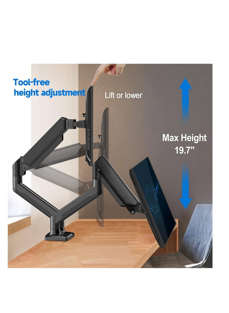 ELTRAZONE - Versatile Dual Monitor Mount - Adjustable Gas Spring Arm Stand for Enhanced Workspace Ergonomics - Clamp or Grommet Base - Supports 13 to 32 Inch Monitors" - Image 1