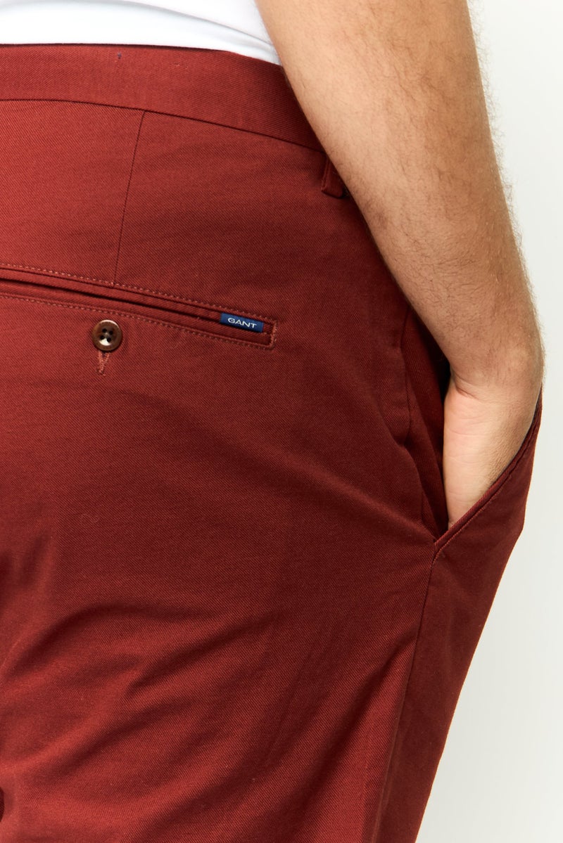 GANT Men Slim Fit Solid Chino Pants, Dark Rust  - Image 3