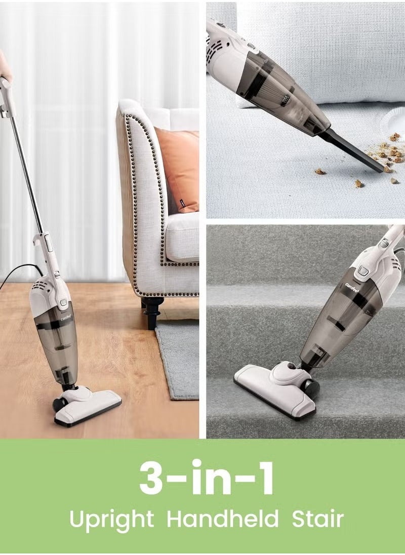 A ZONE Handheld Vacuum Cleaner 3 in 1 Corded Stick Cleaner 5M Long Cord Lightweight Powerful 600W 16000Pa Suction 0.5L Large Capacity Central Filtration System for Car Home Kitchen Hair- White  - Image 1