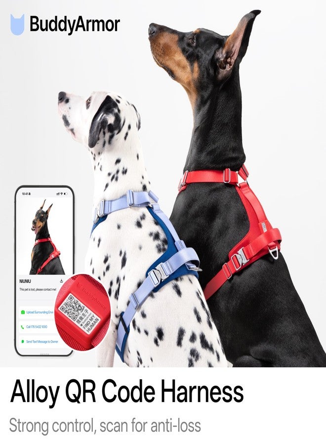 سرج كلاب BuddyArmor شديد التحمل مضاد للشد مع مقبض، مشبك من سبيكة معدنية مضاد للضياع مزود برمز الاستجابة السريعة، سترة نايلون قابلة للتعديل للتحكم في الكلاب المتوسطة والكبيرة الحجم أثناء المشي والتدريب (رمادي فضائي، مقاس XL) - Image 2
