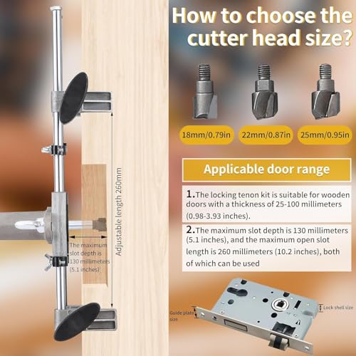GQGP Door Mortise Lock Jig, Door Lock Installation Kit with 18mm 22mm 25mm Tungsten Steel Cutters, Door Lock Hole Opener Kit, Mortising Machine Mortise Jig Lock Mortiser for Carpenter on Wooden Doors - Image 2