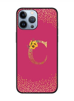 Rugged Black edge case for Apple iPhone 13 Pro Max, Soft Phone case Custom Monogram Initial Letter Mandala Floral Pattern Alphabet- C (Dark Pink Rose)