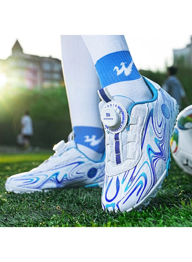 308 White Moon Distribution Of New Children's Students Rotating Buckle Free Tie Tf Nail Grass Competition Training Campus Football Shoes