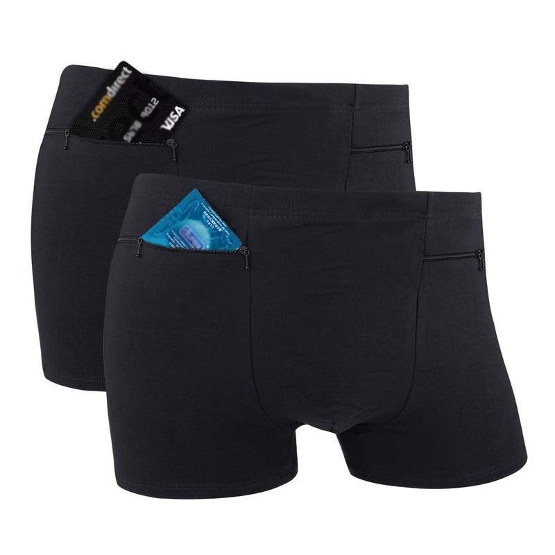 HR H&R Pocket Underwear for Men with Secret Hidden Pocket, Travel Stash Boxer Brief, X-Lager Size 2 Packs (Black) - Image 1