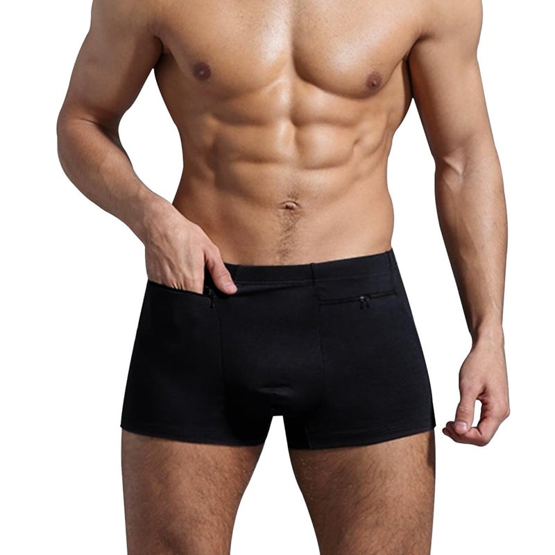 HR H&R Pocket Underwear for Men with Secret Hidden Pocket, Travel Stash Boxer Brief, X-Lager Size 2 Packs (Black) - Image 2