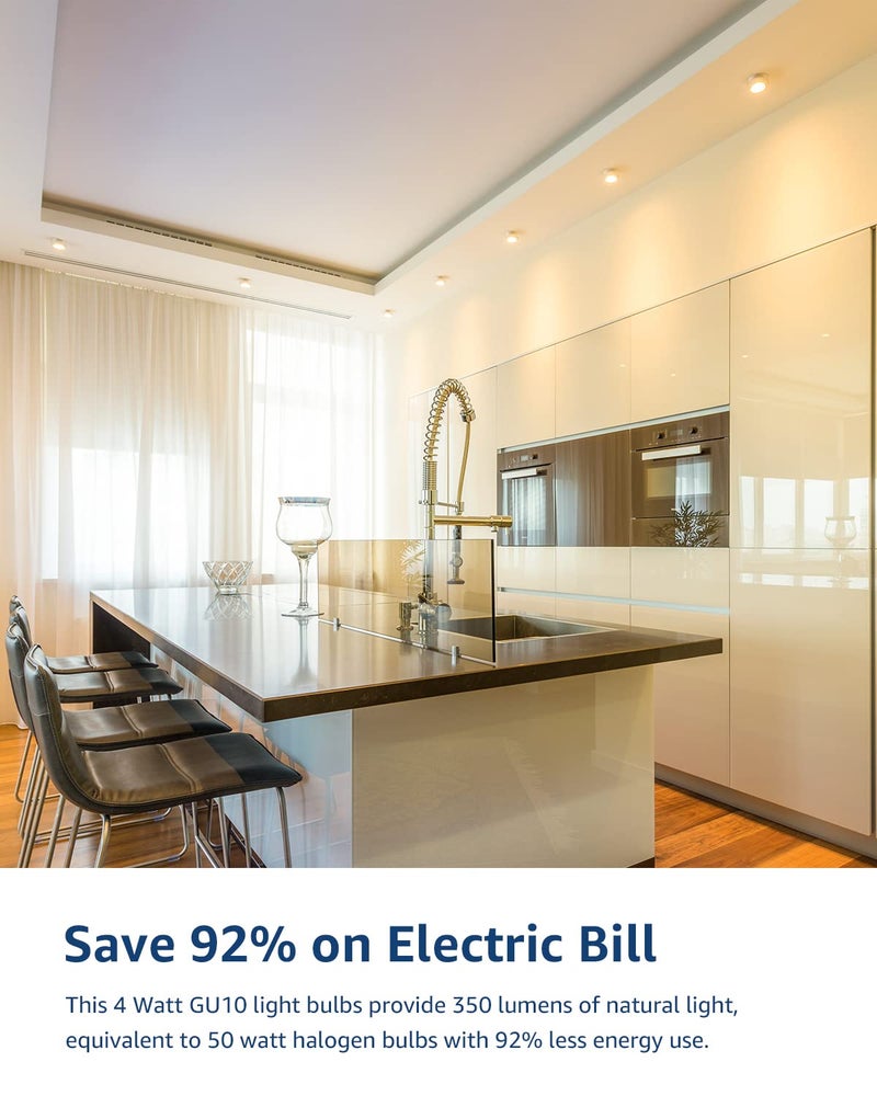 Lepro 2700K Soft Warm Light Non-Dimmable GU10 LED Light Bulbs, GU10 Bulb Replacement for Recessed Track Lights, 4W LED Bulbs with 100°Flood Beam for Kitchen, Range Hood, Living Room, Bedroom, 6 Pack - Image 4