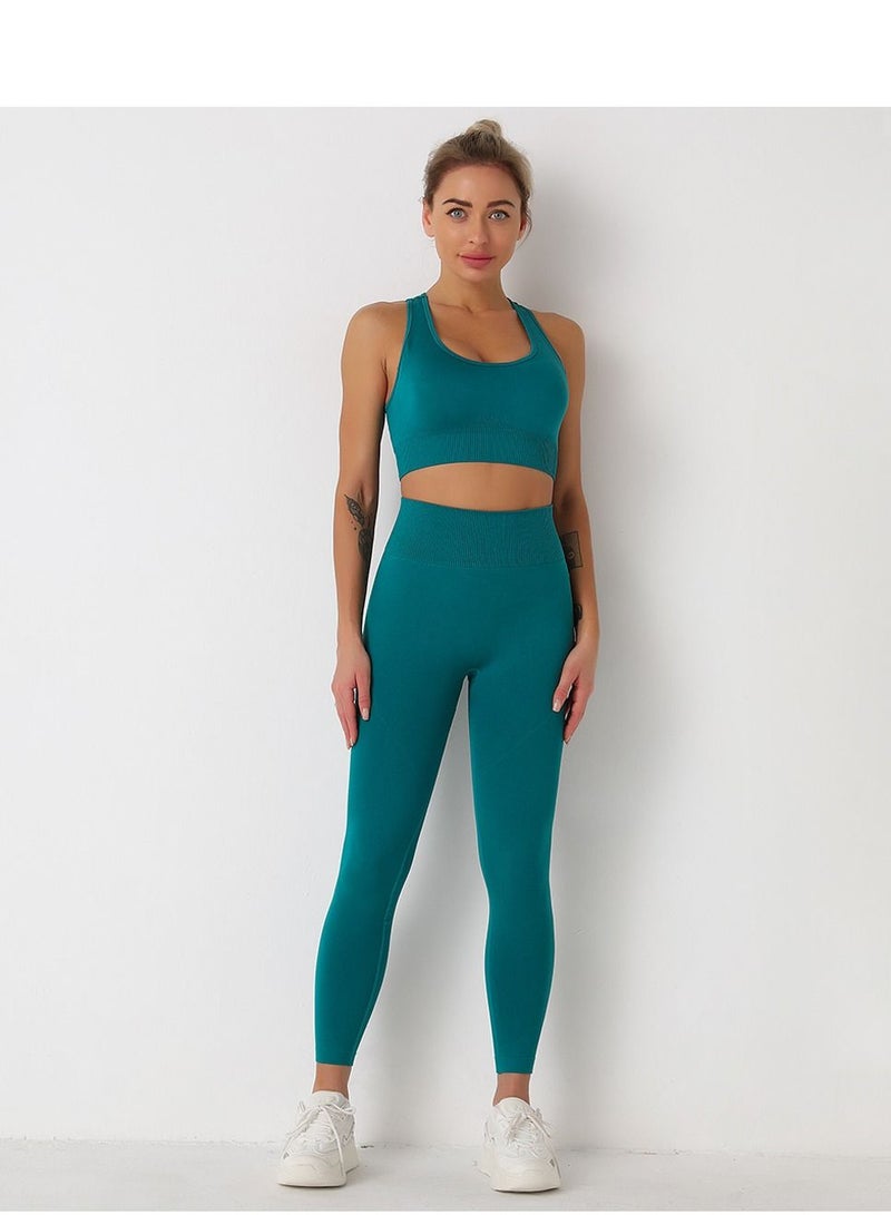 Loquat 2 sets of seamless knit fit, hip lift, moisture absorption and sweat removal exercise fitness suit, beauty back fitness bra Yoga suit - Image 1