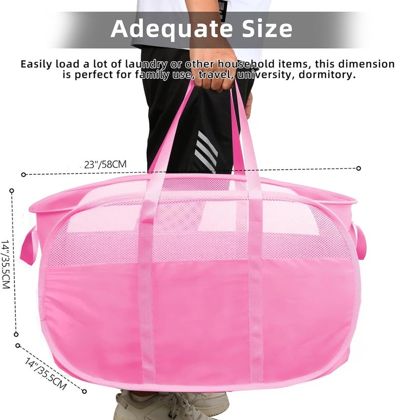 BATTOO Collapsible Laundry Baskets, Tear Proof Pop Up Laundry Hamper with Dual Handles, Durable Foldable Laundry Basket, Easy to Carry Laundry Hamper for Home, Laundry Room, Bedroom, Dorm, Travel Pink - Image 3