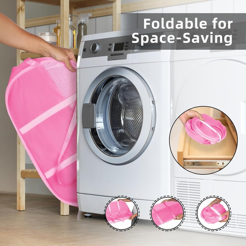 BATTOO Collapsible Laundry Baskets, Tear Proof Pop Up Laundry Hamper with Dual Handles, Durable Foldable Laundry Basket, Easy to Carry Laundry Hamper for Home, Laundry Room, Bedroom, Dorm, Travel Pink - Image 5