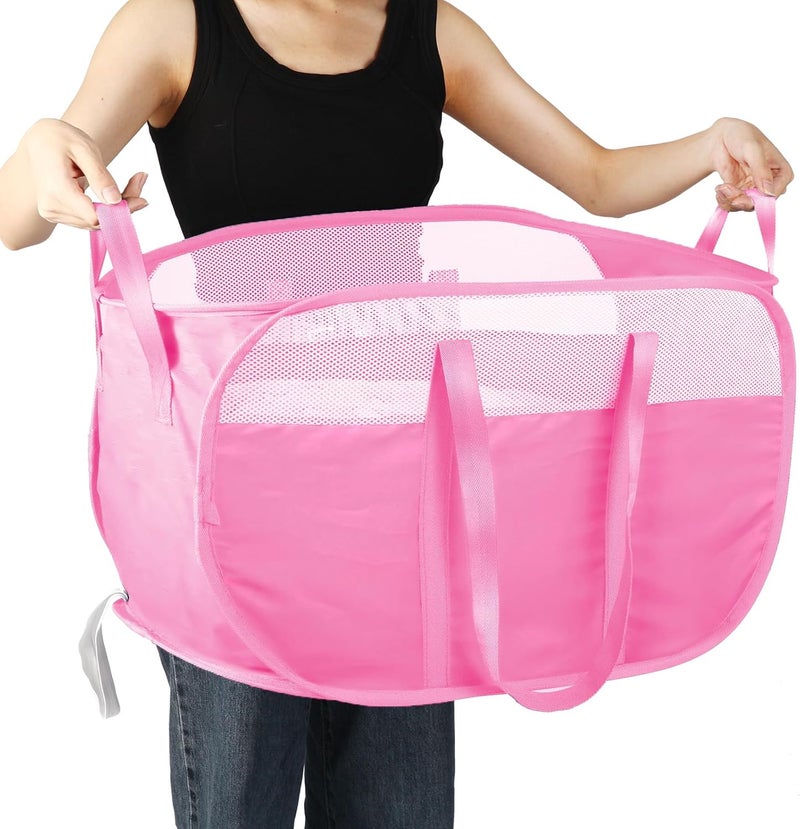 BATTOO Collapsible Laundry Baskets, Tear Proof Pop Up Laundry Hamper with Dual Handles, Durable Foldable Laundry Basket, Easy to Carry Laundry Hamper for Home, Laundry Room, Bedroom, Dorm, Travel Pink - Image 1
