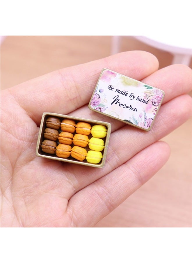 Generic - 6分12分娃娃屋微缩食玩模型摆件超市迷你仿真马卡龙饼干道具-颜色:12色马卡龙+金色合金盒子 尺寸商品特别迷你 - Image 1