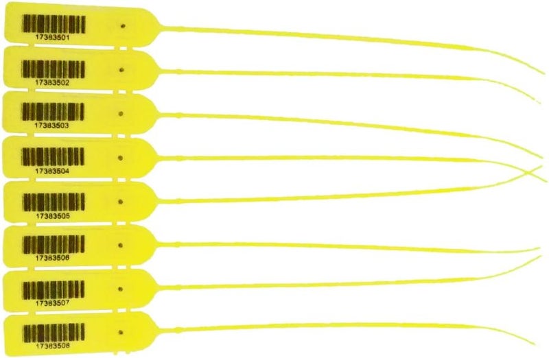 CAROUSELCHECKS Yellow Pull-Tight Barcode Security Seals 8'', 50 Seals - Image 1