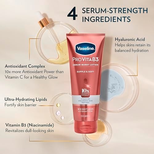 Vaseline Pro VitaB3 Serum Burst Lotion Supple & Soft Healthy, Hydrated Skin, Lightweight 10x Antioxidant Power of Vitamin C with Vitamin B3, Hyaluronic Acid & Peptides, 7.5 fl oz - Image 3