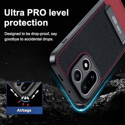 Fhyeugfy for OnePlus 15 Case, [TPU+Premium PU][2 Stand Ways] [Drop Protection] [Camera Protection] with Stand Shockproof Case-Black+Red - Image 2