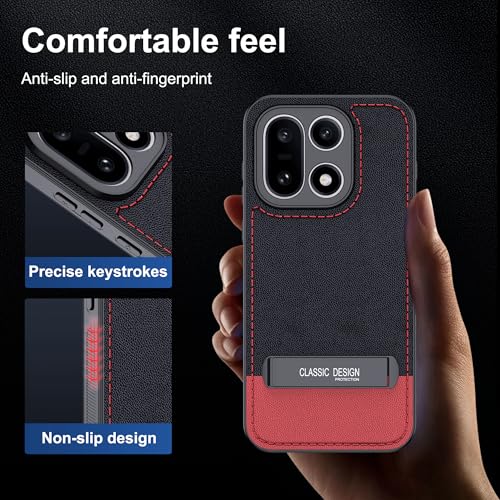 Fhyeugfy for OnePlus 15 Case, [TPU+Premium PU][2 Stand Ways] [Drop Protection] [Camera Protection] with Stand Shockproof Case-Black+Red - Image 3