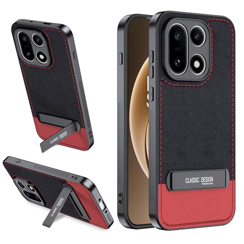 Fhyeugfy for OnePlus 15 Case, [TPU+Premium PU][2 Stand Ways] [Drop Protection] [Camera Protection] with Stand Shockproof Case-Black+Red - Image 1