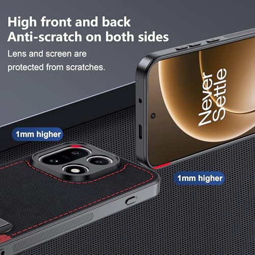 Fhyeugfy for OnePlus 15 Case, [TPU+Premium PU][2 Stand Ways] [Drop Protection] [Camera Protection] with Stand Shockproof Case-Black+Red - Image 5