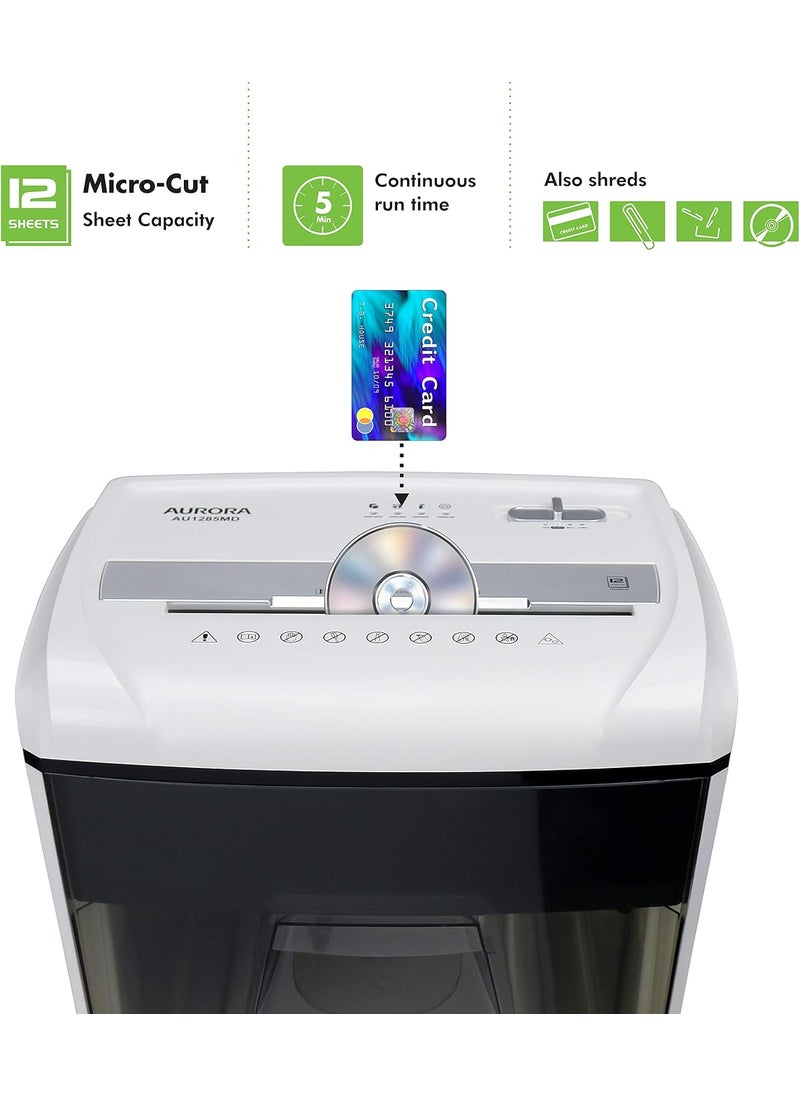AURORA Aurora AU1285MD Compact DesktopStyle High Security 12Sheet MicroCut Paper and CDCredit CardJunk Mail Pullout Basket Shredder WhiteBlack  - Image 2