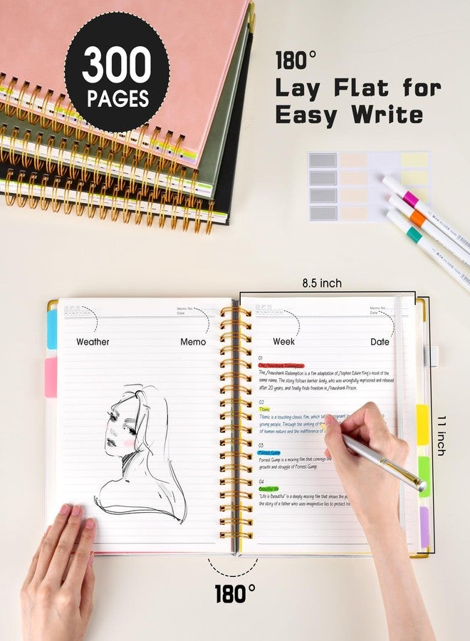 dilitego Hardcover Spiral Notebook 8.5"x11" Journal with Removable Dividers Tabs, 300 Pages Leather 5 Subject Notebook College Ruled, Large Notebooks for Work School, Lined Journal for Women, A4 White - Image 2
