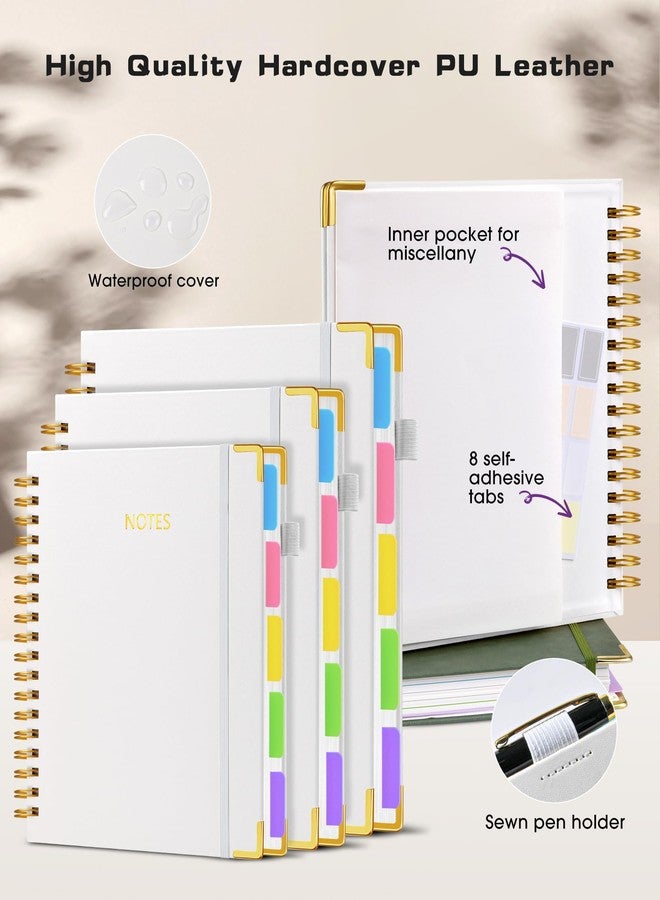 dilitego Hardcover Spiral Notebook 8.5"x11" Journal with Removable Dividers Tabs, 300 Pages Leather 5 Subject Notebook College Ruled, Large Notebooks for Work School, Lined Journal for Women, A4 White - Image 3