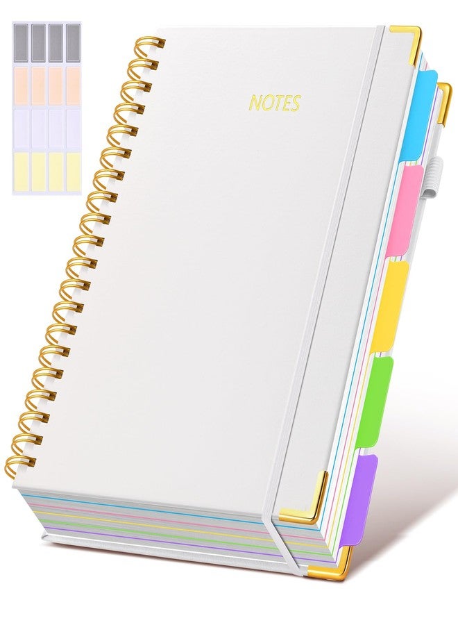 dilitego Hardcover Spiral Notebook 8.5"x11" Journal with Removable Dividers Tabs, 300 Pages Leather 5 Subject Notebook College Ruled, Large Notebooks for Work School, Lined Journal for Women, A4 White - Image 1