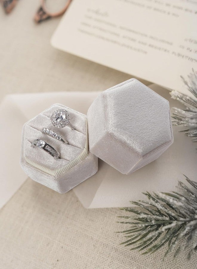 sovia Velvet Ring Box, 3 Slots Wedding Ring Box, Hexagon Engagement Ring Box, Premium Jewelry Ring Box for Proposal Engagement Wedding Day Bridal Photo - Image 2
