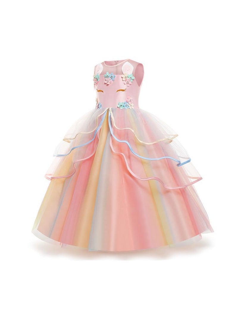 Girls' Unicorn-Inspired Long Princess Dress – Elegant Party Dress for Kids, Princess Dresses for Girls, Birthday Dress, Girls Frock, Tulle Dress, Kids Girl Dress, Formal Event Gown, Kids Wear Girls, Party Dress for Kids – Pink, 120cm (6-8Y) - Image 2