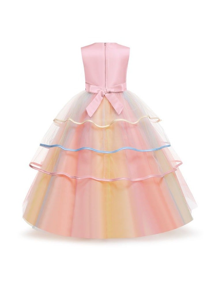Girls' Unicorn-Inspired Long Princess Dress – Elegant Party Dress for Kids, Princess Dresses for Girls, Birthday Dress, Girls Frock, Tulle Dress, Kids Girl Dress, Formal Event Gown, Kids Wear Girls, Party Dress for Kids – Pink, 120cm (6-8Y) - Image 3