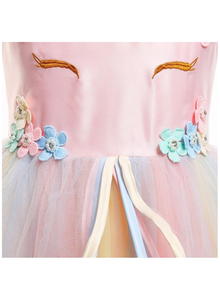Girls' Unicorn-Inspired Long Princess Dress – Elegant Party Dress for Kids, Princess Dresses for Girls, Birthday Dress, Girls Frock, Tulle Dress, Kids Girl Dress, Formal Event Gown, Kids Wear Girls, Party Dress for Kids – Pink, 120cm (6-8Y) - Image 4