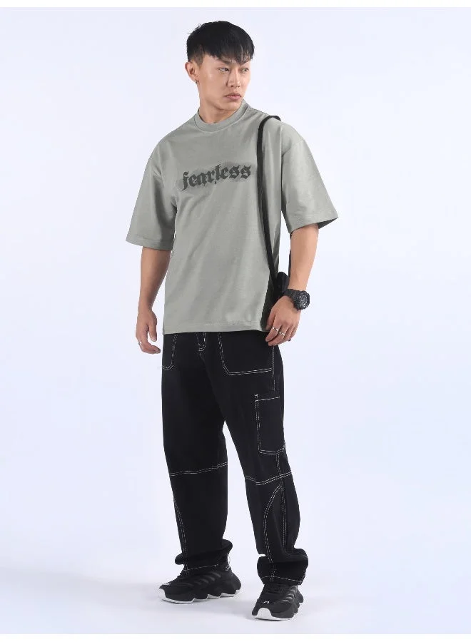 Beyoung Light Grey Spray Print Gothic Oversized T-Shirt