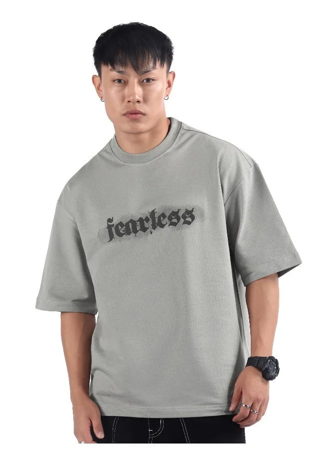 Beyoung Light Grey Spray Print Gothic Oversized T-Shirt