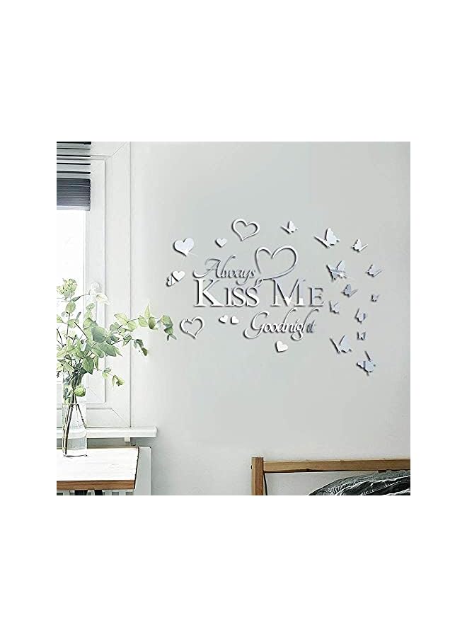 S-TOP Butterfly Wall Sticker, Silver, Love Quotes Wall Decal, 3D Specular Butterflies Heart Acrylic Art Murals Home Decoration for Living Room Office Bathroom - Image 2