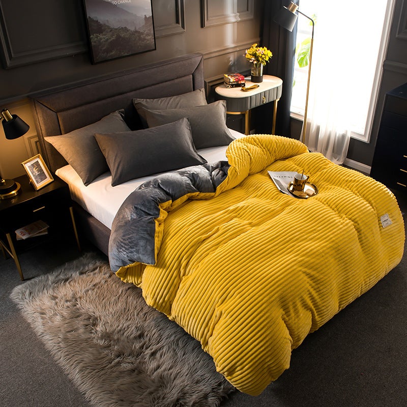 Magic Velvet Quilt Cover Milk Velvet Winter Thick One-Piece Quilt Cover Double-Sided Solid Color Faleinel Velvet Four-Piece Set - Image 3